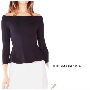 ⭐️ BCBGMaxAzria Black Alea Off the Shoulder Peplum Top Size XS